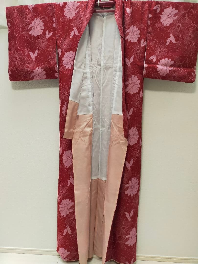 Red Washable Kimono Lining Small Pattern Floral U… - image 2