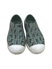 Native Kids Jefferson Shoes Green Lightning Print Kids Size 10 Slip-On Rubber