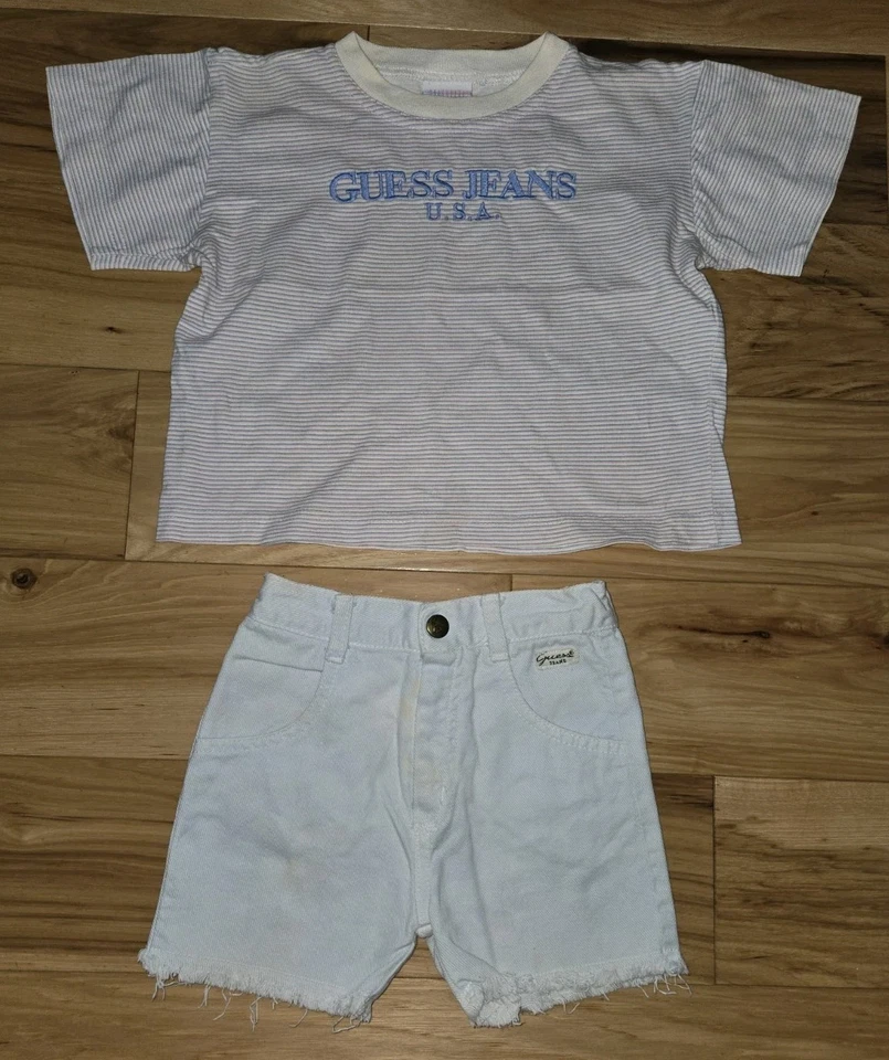 De colección. LOTE Guess 90s Rayas Grandes Camiseta Jeans Talla 2T Niño Pequeño Denim Pantalones Cortos EE. UU. Foto 2 de 4