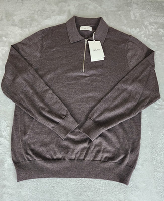NN.07 Sergio Brown Wool Knit 1/4 Zip Collared Pullover Sweater Men s L