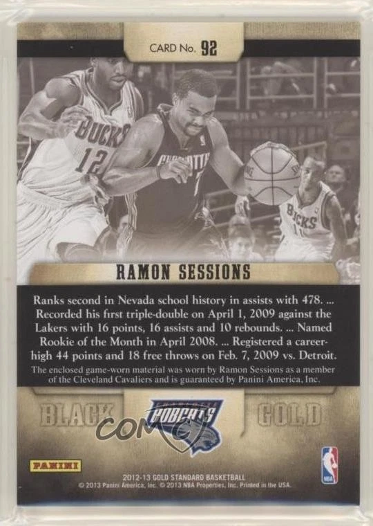 2012-13 Panini Gold Standard Black Gold Threads /199 Ramon Sessions #92 - Image 2 of 2