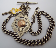 BEAUTFUL HEAVY 41g ENGLISH ANTIQUE 1909 SOLID STERLING SILVER ALBERT WATCH CHAIN