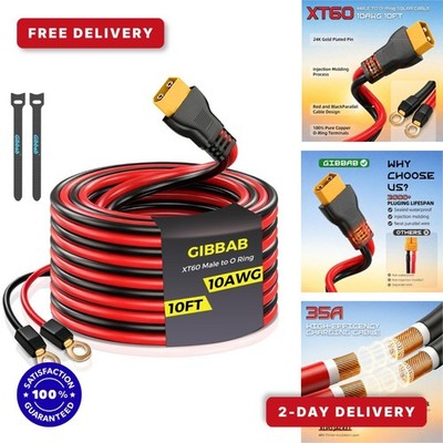 GIBBAB 10FT 10AWG XT60 Male to O-Ring Solar Extension Cord