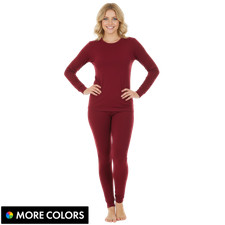 Therma Jane Womens Thermal Fleece Lined Crew Neck Top and Pant Set Red, Small 