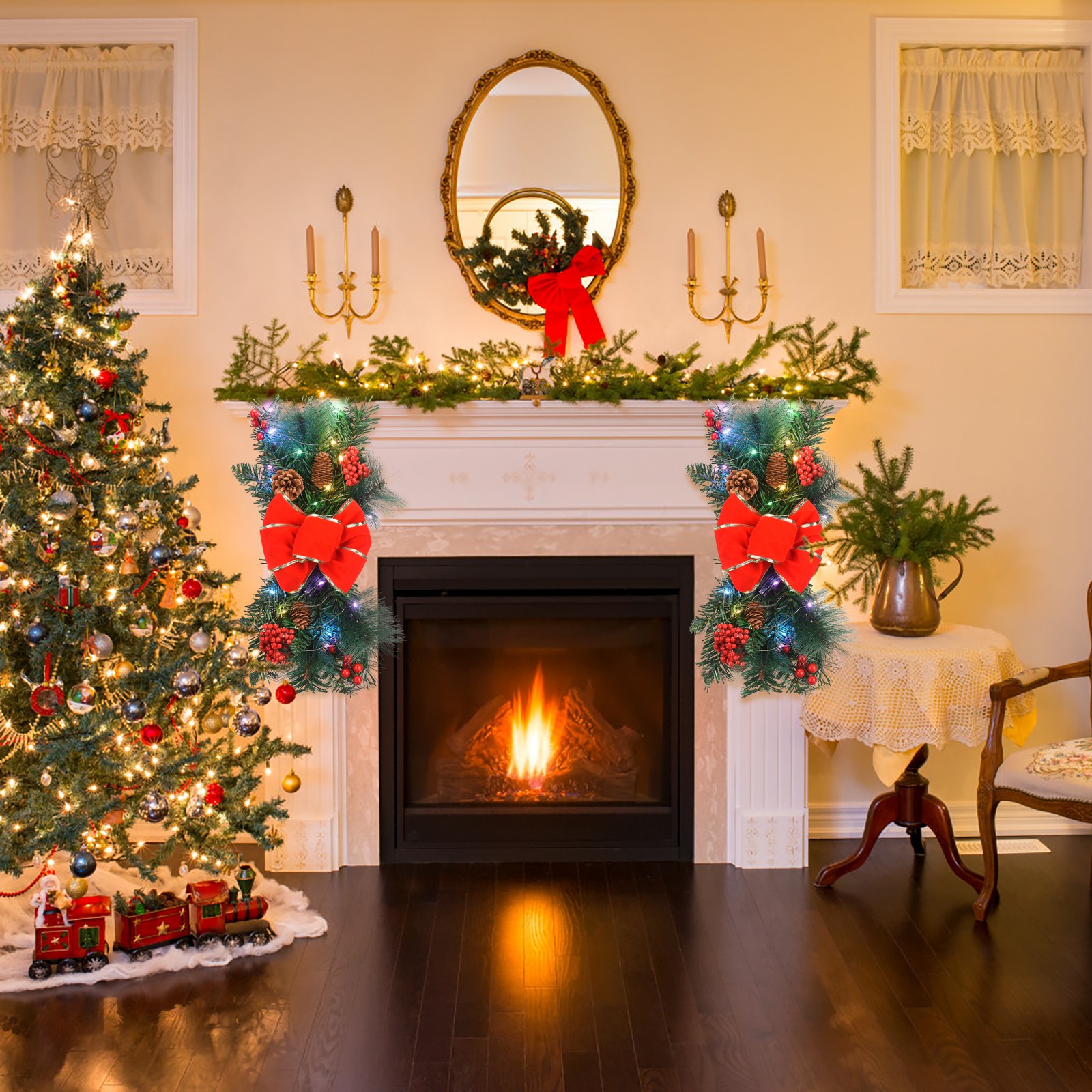 Xmas Stair Wreath Garland String Light Accessories Energy Efficient Holiday Part