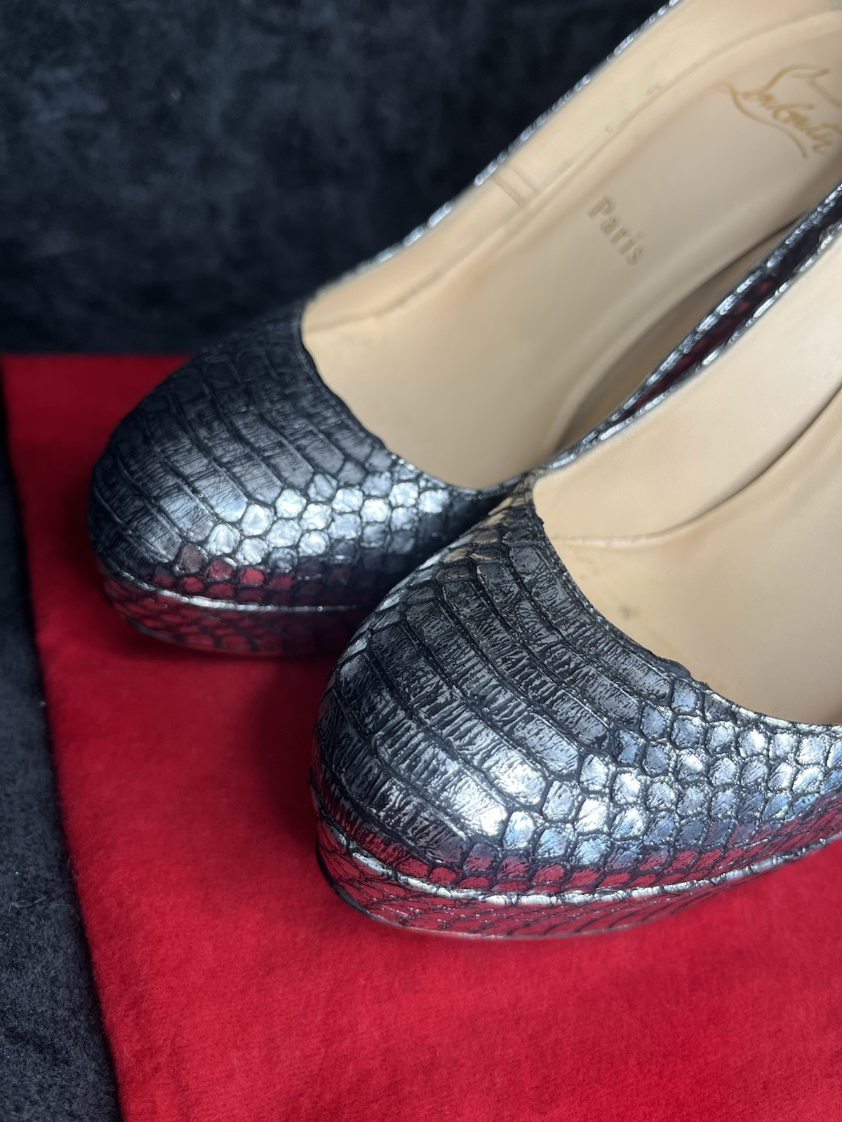 Christian Louboutin Python Silver Platform Pumps … - image 16