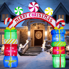 8FT Christmas Inflatables Arch Gift Boxes with Candy, Blow up Decoration Archway