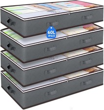 60L Under Bed Storage Containers, Storage Bins with Clear Lids, Fold