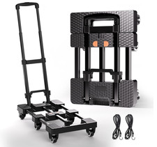 Folding Hand Truck 500lbs Heavy Duty Dolly Cart 6 Wheels Collapsible w Ropes Pro