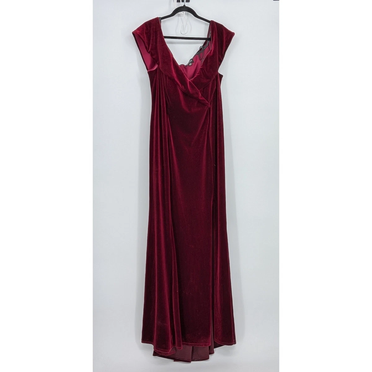 xscape burgundy velvet dress Xscape Plus Size Velvet Notch-Neck Off-The-Shoulder Gown - Burgundy