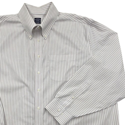 Brooks Brothers Non-Iron Stretch Shirt Supima Cotton White Striped Mens 19 36/37