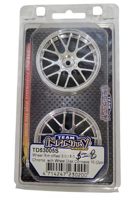 NOS TEAM INFINITY RACING WHEEL RIMS CHROME 1/10 SCALE DRIFT WHEELS 3.0 / 8.0 2PC