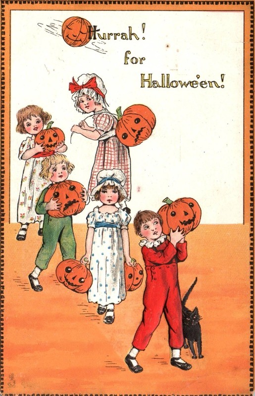 CHILDREN Carry JOLs On Colorful TUCK Vintage Unused HALLOWEEN Postcard
