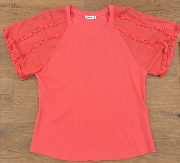 MARCS Womens Coral Knit Ruffle Raglan Short Sleeve Round Neck T-Shirt XXL