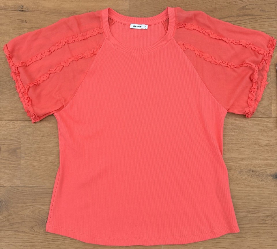 MARCS Womens Coral Knit Ruffle Raglan Short Sleeve Round Neck T-Shirt XXL