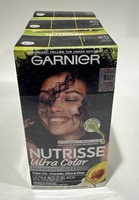 3x  Garnier Nutrisse Nourishing Ultra Color Hair Color Creme BL11 Jet Blue Black