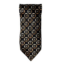 Croft  Barrow Tie Mens OS Black Gold Medallion Geometric Silk Classic Hand Made