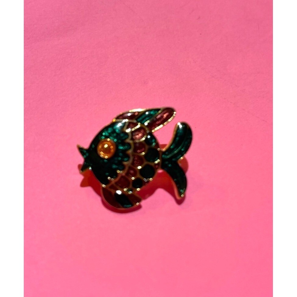 Broche Rétro Poisson En émail Cloisonné Couleur Or - Signée IVANA * 4201 - Occasion