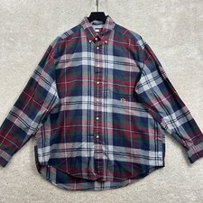 Tommy Hilfiger Shirt Mens Size Large Plaid Long Sleeve Button Up Crest VTG 90s