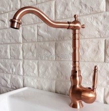 Antique Red Copper Bathroom Basin Sink Kitchen Swivel Mixer Tap Faucet anf407