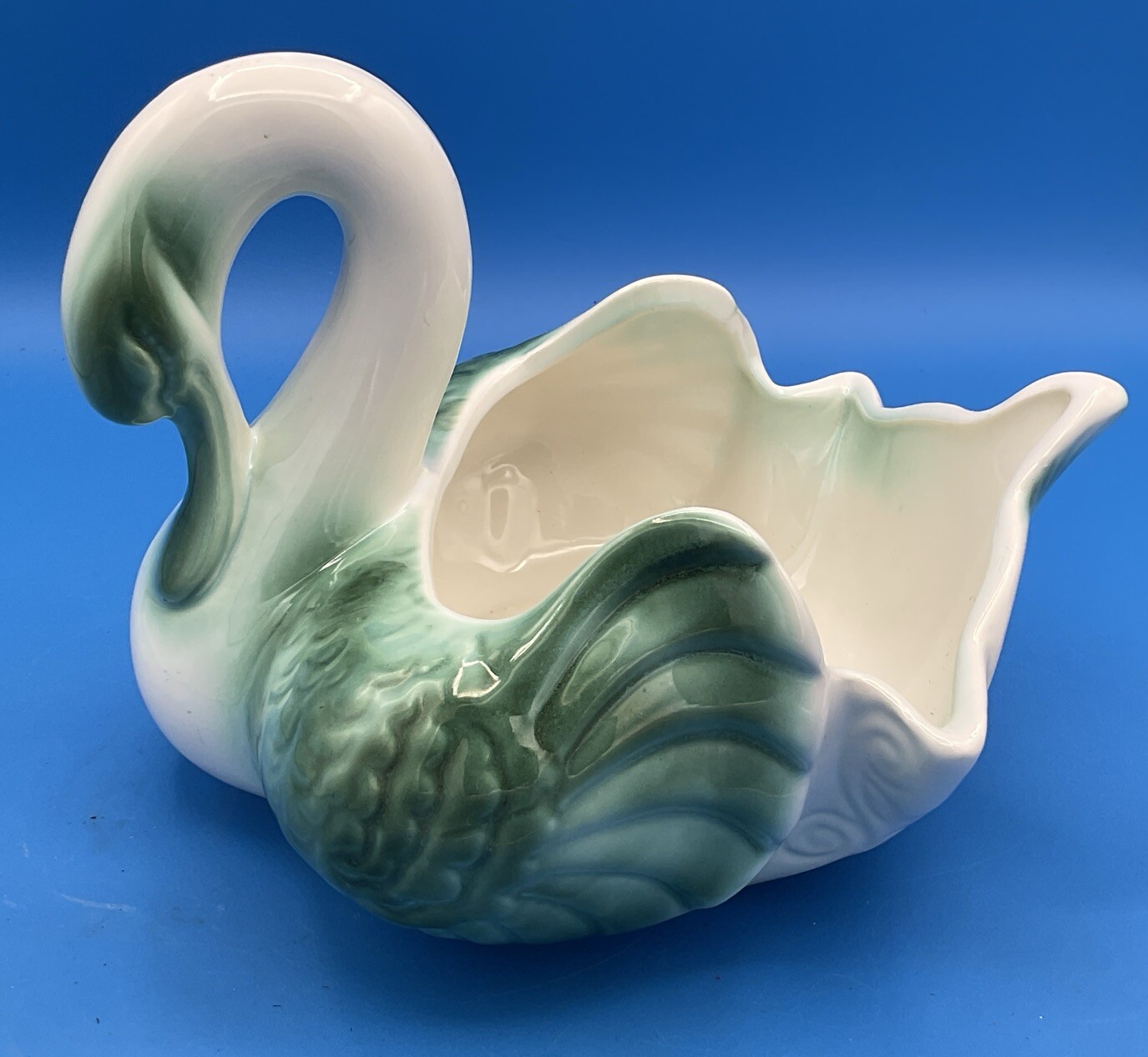 Vintage 1950s MCM Coronet Green White Swan Planter #213 Mid-Century Modern