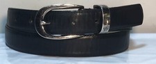 Amanda Smith Black Leather Belt Sz L 1  Wide Distressed Silvertone H  ware 41  Ttl