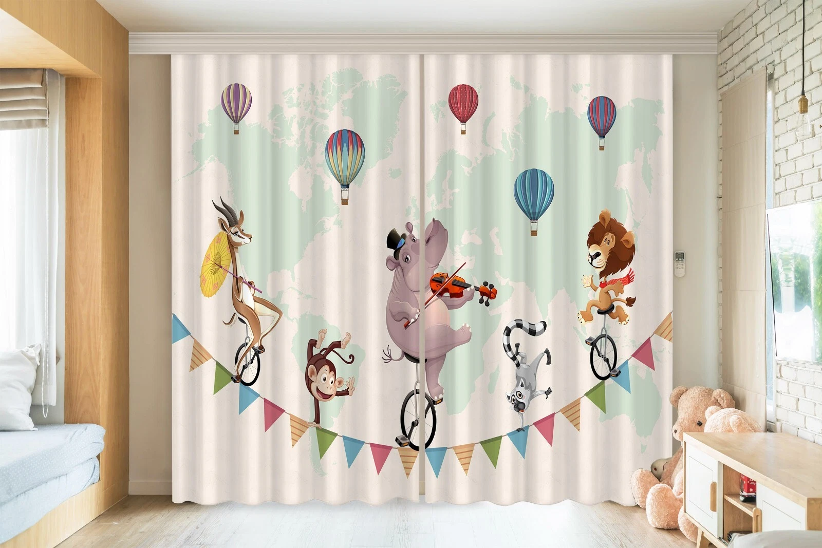 3D Cartoon Hippo C6351 Photo Curtain Window Blockout Fabric Amy 2024