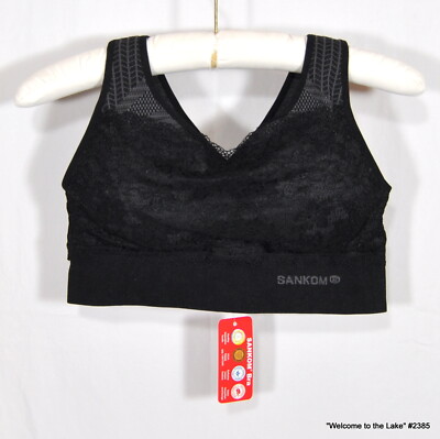 SAN KOM, BRA, POSTURE SUPPORT, SWISS DESIGN, BLACK LACE, SIZE ML NWT