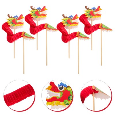  4pcs Paper Dragon Handheld Prop Cartoon Chinese Dragon Decoration Paper Dragon