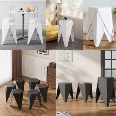 Set of Hexagon Chairs Stackable Plastic Backless Portable