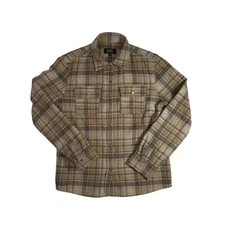 A.P.C. Womens Tan Plaid Wool Slim Fit Long Sleeve Button Up Short Size XS