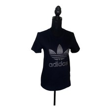 Adidas NWT XS Women Black OG Glitter Logo T-shirt 30 1062C