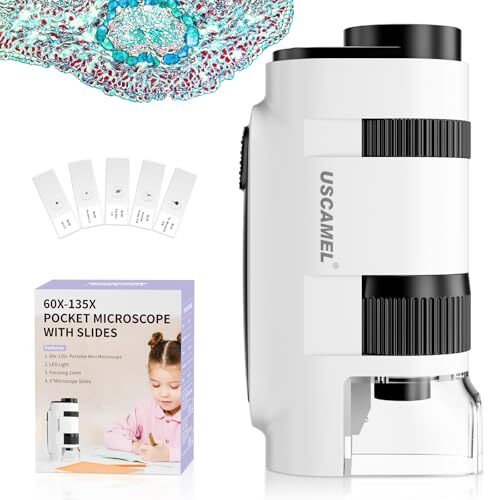Pocket Microscope for Kids and Adults - 135x Mini Microscope, Portable