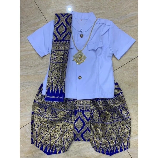 Lindo Conjunto Cultural Tailandés Niños Niño Suave Seda y Pantalones Escuela Festival Ocasión Foto 4 de 4