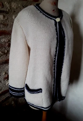 Veste Cardigan au tricot tricotée T.44 VINTAGE 70 knitted vest cardigan size XL - Photo 1/4