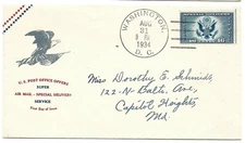 US FDC #CE1 Rice M-17a 1934 Great Seal Air Mail Special Delivery