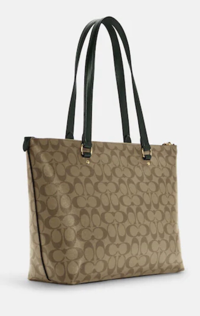 NWT COACH GALLERY TOTE HANDBAG SIGNATURE CANVAS Khaki/Amazon Green