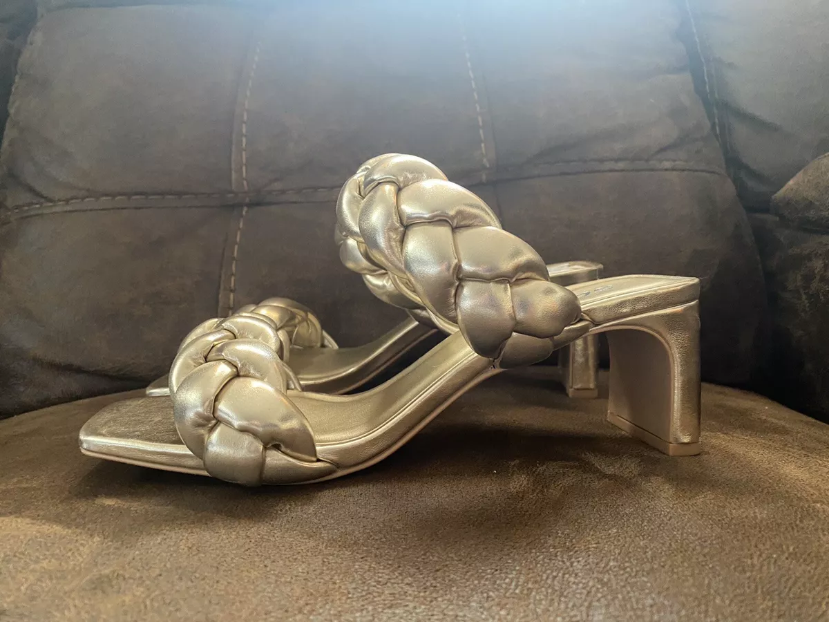 Soda Metallic Gold Thick Puffy Braided Open Toe Heels Sandals Sz 7.5