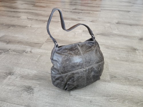 Hobo Bag aus grauem Leder im Used-Look, handgefertigte Handtasche für jeden Tag, Aida - Bild 1 von 7