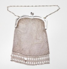 Antique Art Deco German Silver Mesh Evening Purse Bag Sapphire Clasp 6.5" As Is