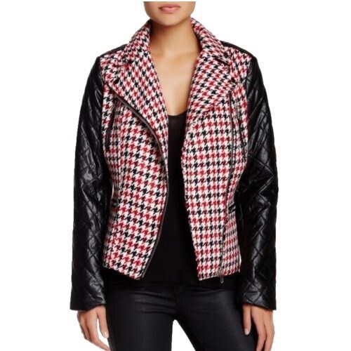 Kut From Kloth Moto Jacket SZ Medium Womens Houndstooth Wool KJ113-01 Swat Fame - Picture 1 of 12
