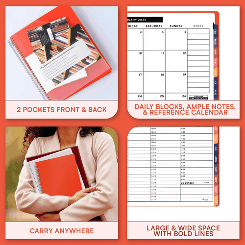2025 Appointment Book Planner 6.5x8.5 inch Peach Color Large Tabbed Daily Book - Picture 4 of 6
