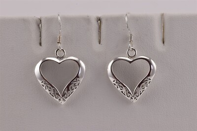 【出回り少】 RILY Original HeartEarring Silver Sterling Silver 22mm x 20mm Scrolled Heart Hook Earrings | eBay