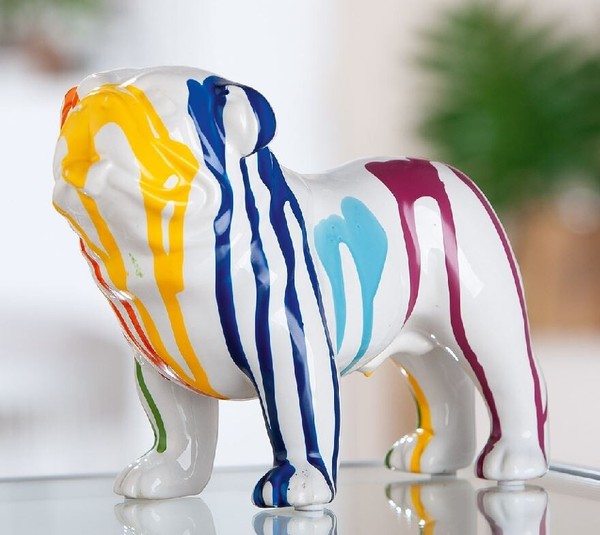 "33211 Figur Hund \"Colori\" Bulli Stehend Keramik Weiß Bunt 10 X 22 X 16Cm"-image
