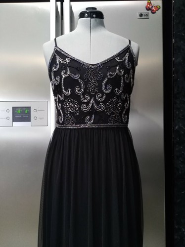 ❤️NEW❤️BOOHOO 12 M black sequin beaded long maxi evening dress SOFT STRETCH - Picture 4 of 12