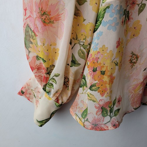 Zara Women Size S Pink Floral Peplum Sheer Puff Sleeve Blouse Casual Summer - Picture 8 of 12