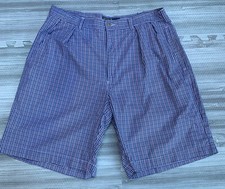 Polo Ralph Laruen Mens 34 Gingham Check Pleated Blue Cotton  Tyler  Shorts