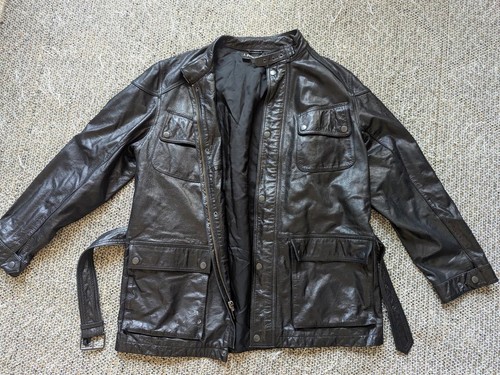 Chaqueta de cuero vintage J PETERMAN motocicleta británica con cinturón L negro TRINCHERA - Imagen 11 de 11