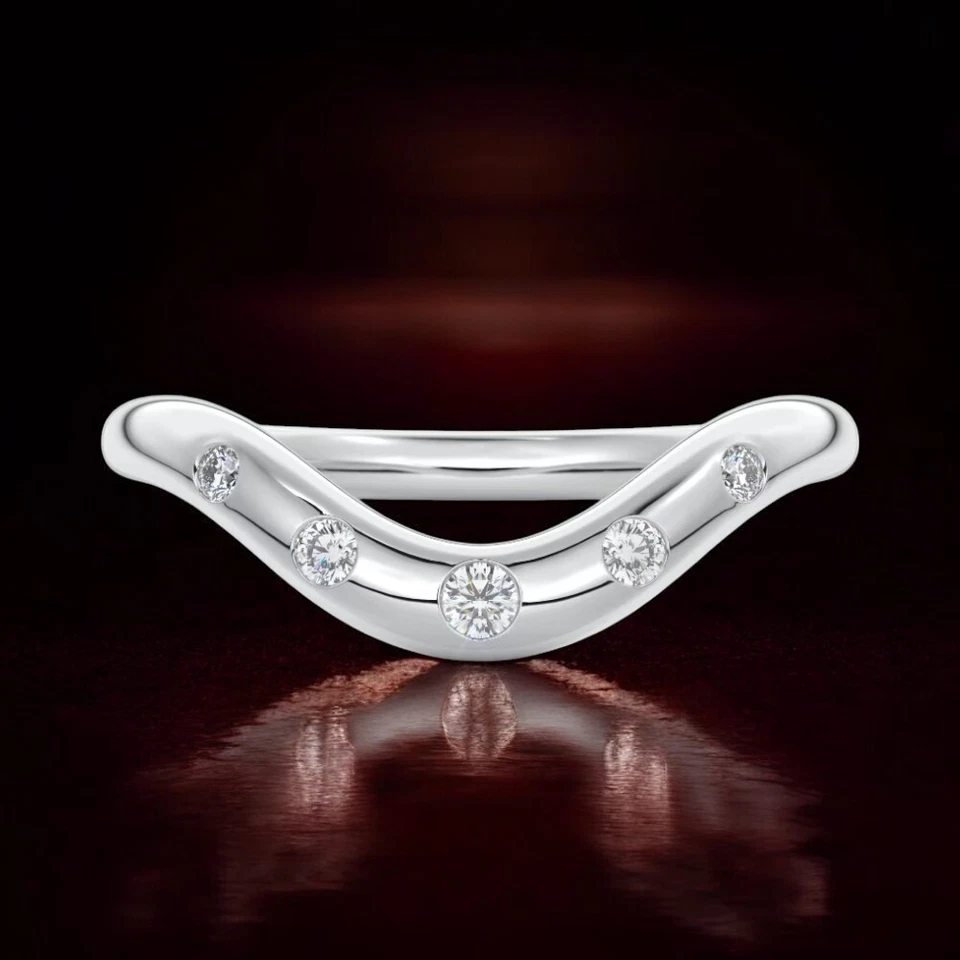 Engagement Diamond Band Lab Grown 0.30 Carat Round Cut 18k  White Gold Size 6 - Image 3 of 4