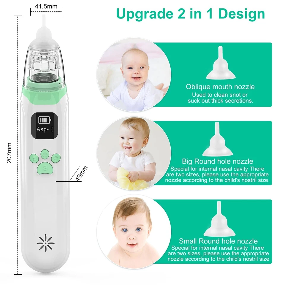 ASPIRATORE NASALE ELETTRICO PER BAMBINI RICARICABILE USB PER NEONATI MUCO - Immagine 4 di 4